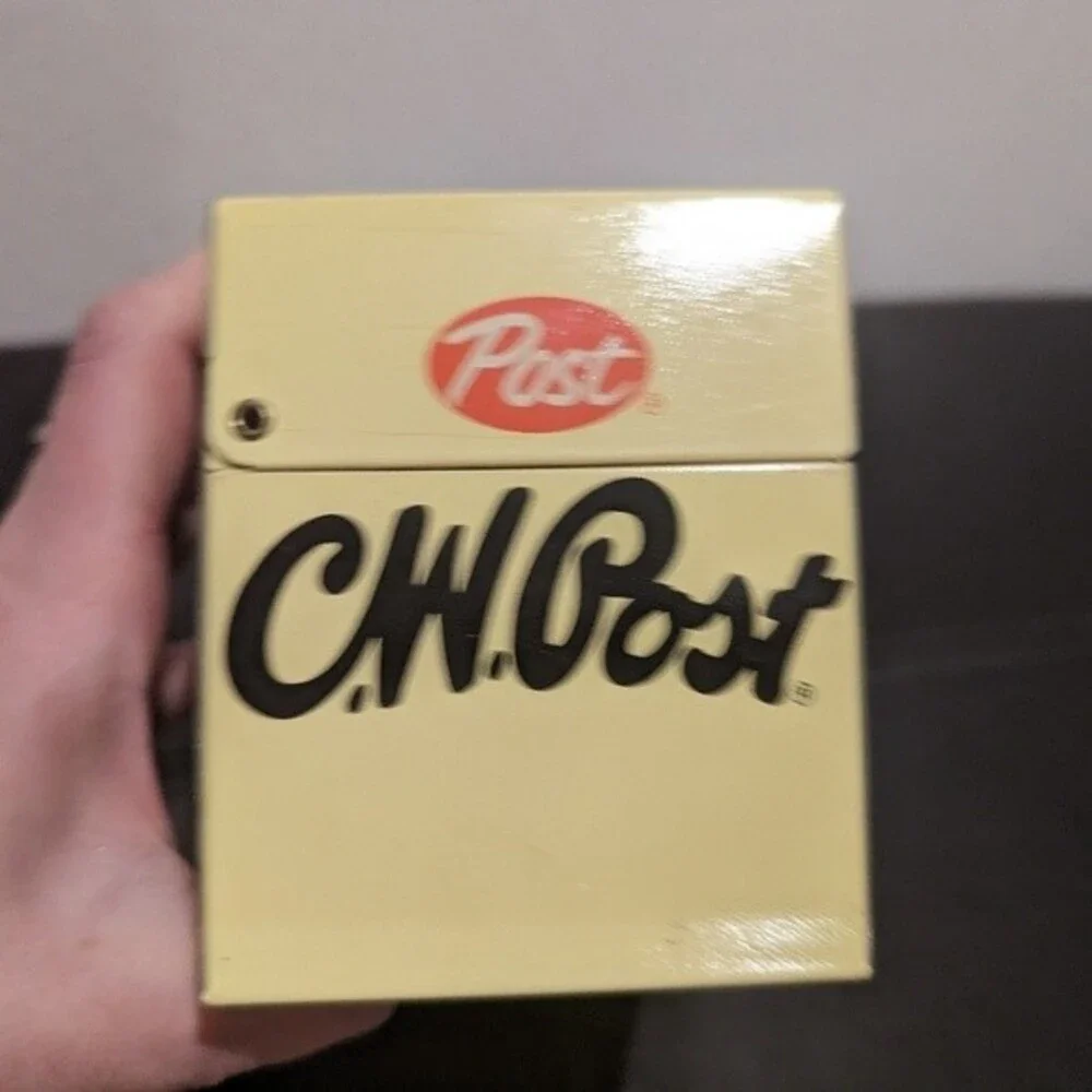 Vintage C.W. Post Cereal Recipe Card Box Tin Metal Advertising Kitchen Decor